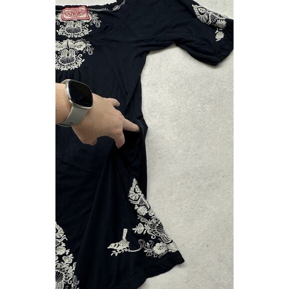 Johnny Was Dress Womens XS Black Floral Embroidered Off Shoulder - Picture 8 of 10